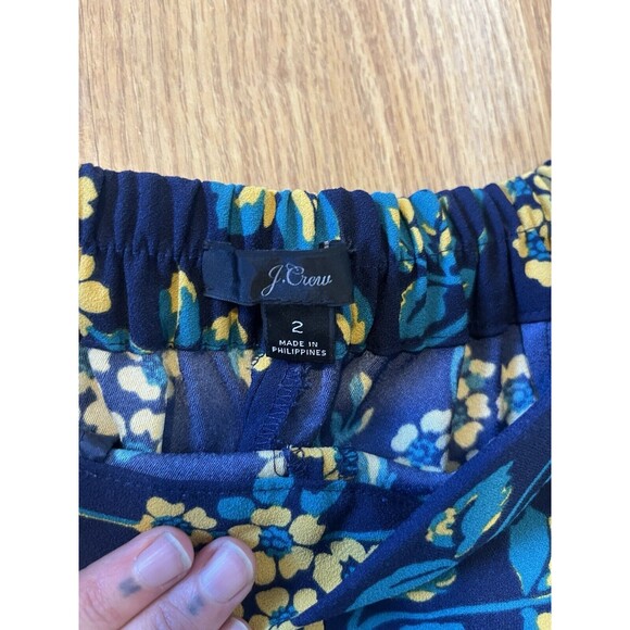 J Crew Navy Floral Print High Waist Wide Leg Cropped Pull On Pants Size 2 - Picture 7 of 11